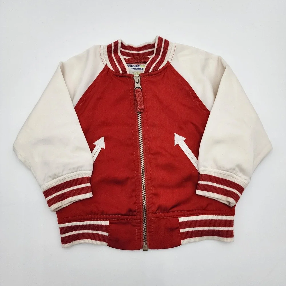 OshKosh B'Gosh Toddler 12M Lion Red/White Letterman Varsity Style Zip Jacket Y2K